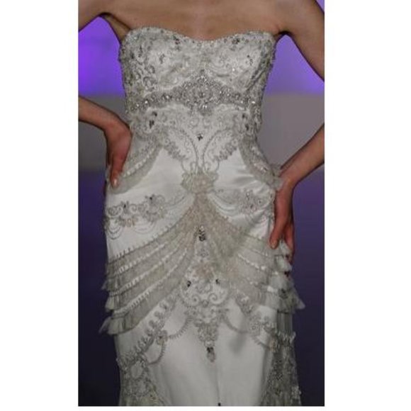 Lazaro Chandelier 3059 Beaded Strapless Wedding Gown Ivory - Picture 2 of 12